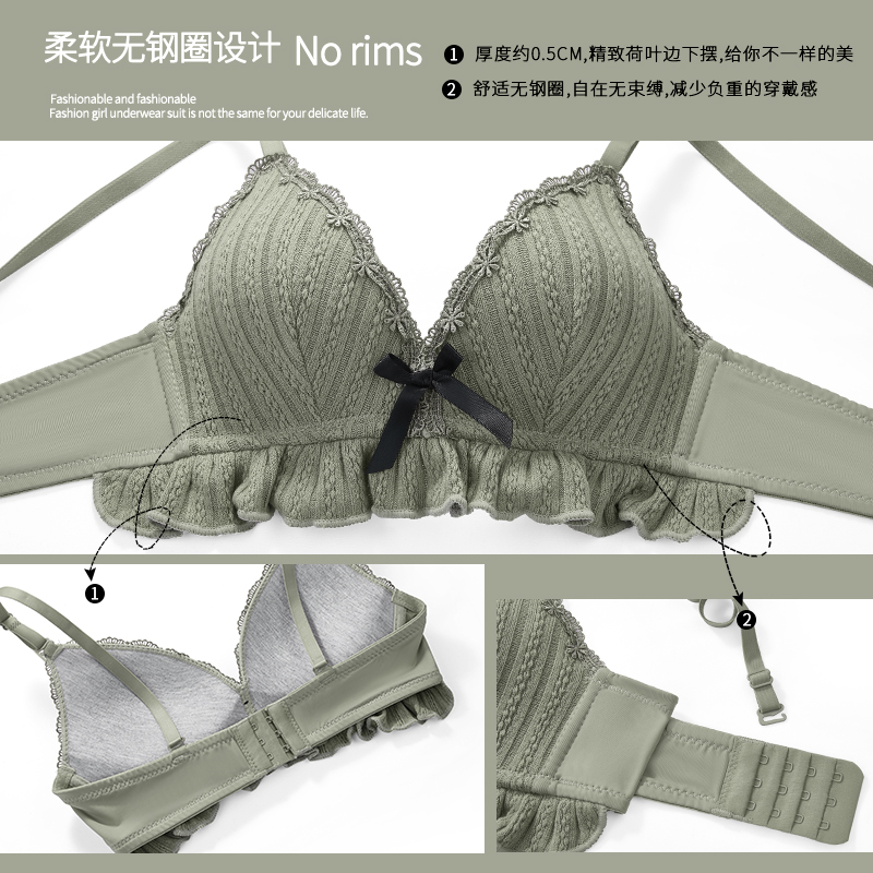 透色内衣旗舰店无钢圈内衣女小胸聚拢调整型文胸罩薄款夏性惑平胸内心内裤一套装1
