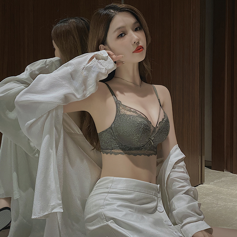 透色内衣旗舰店性感美胸内衣女聚拢无钢圈小胸显大收副乳蕾丝文胸套装年新款2