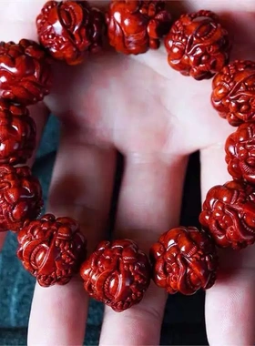 正宗小叶紫檀手串招才貔貅雕刻崖柏木檀香木红木手串男款盘玩手链