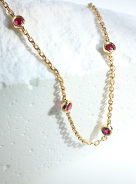 惊小鸿红颜~S925银镀14K金红宝石迷你纯银手链本命年小众轻奢精致