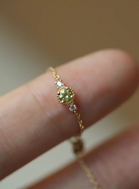 惊小鸿 S925纯银镀14K金橄榄石可调节链条戒指女小众设计感