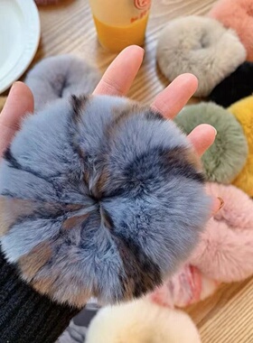 真獭兔毛绒大肠发圈简约可爱扎马尾头绳秋冬网红发饰复古新娘头饰