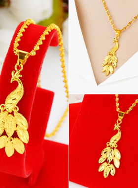 越南沙金孔雀项坠久不褪色链子