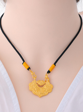 古法沙金锦鲤祥云项链如意锁