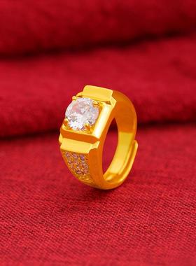 越南沙金镶红黑宝石戒指