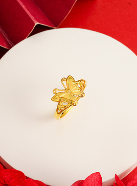 沙金活口戒指花瓣女款时尚蝴蝶爱心百搭饰品调节网红同款金店同款