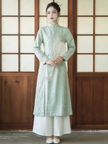 Tea Suit Woman Autumn Winter Hanfu New Chinese Style Chinese Style Chinese Style Tea Artiartier Work Clothes Improved Qipao Green Tang Dress Blouse