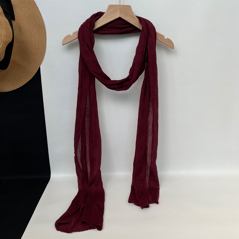 夏季新款窄细长条黑色围巾女薄款棉麻百搭褶皱加长款装饰春秋丝巾,淘宝优惠券,粉丝福利购,淘宝优惠卷