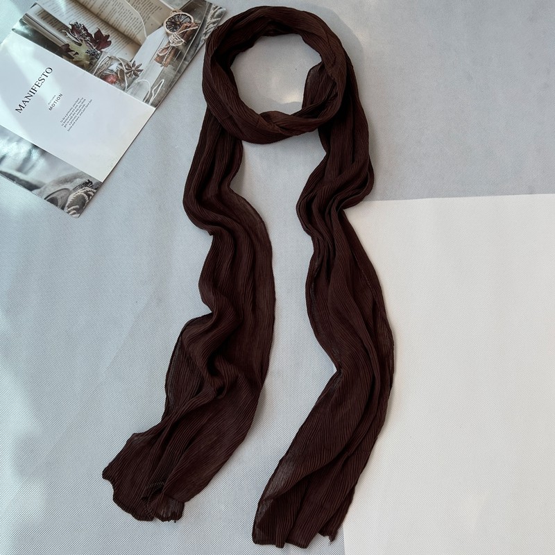 夏季新款窄细长条黑色围巾女薄款棉麻百搭褶皱加长款装饰春秋丝巾,淘宝优惠券,粉丝福利购,淘宝优惠卷