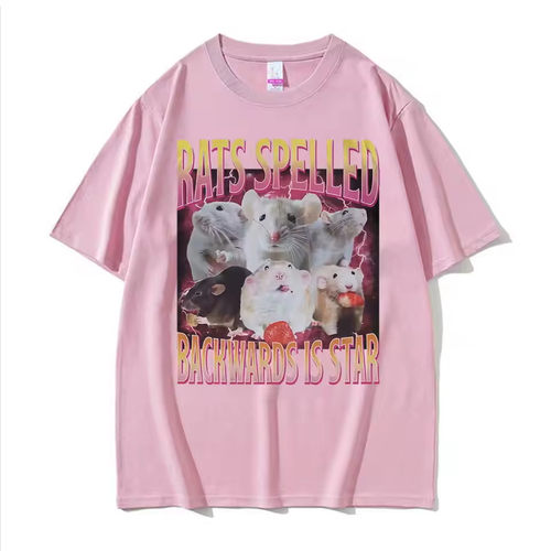 Rats Spelled Backwards Is Star 创意卡通老鼠图案印花短袖T恤男 - 图2