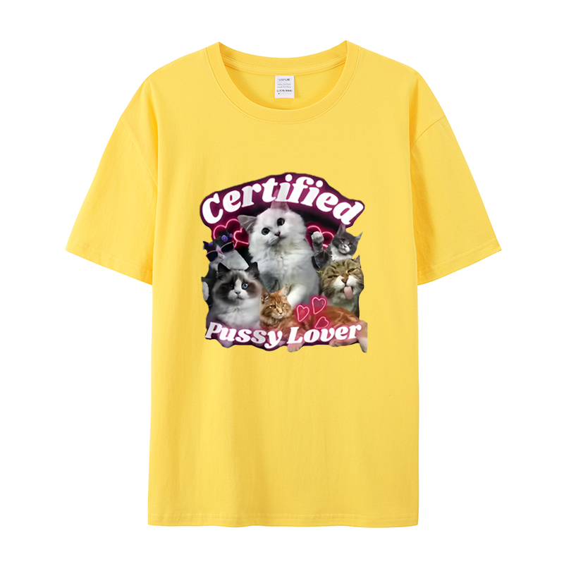 CERTIFIED PUSSY LOVER 男款设计感宽松短袖夏季纯棉印花T恤 - 图3