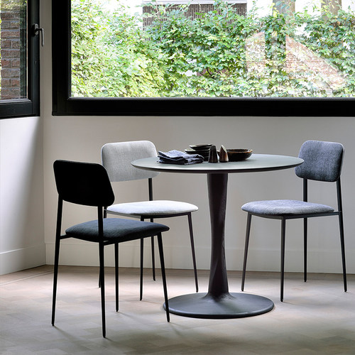 ethnicraft进口白橡木纯实木餐桌圆桌家庭黑色中古风复古家用圆形 - 图1