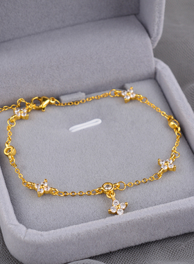 925纯银轻奢风四叶草锆石手链百搭简约气质不掉色满天星手串刻字