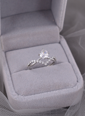 925纯银求婚戒指女单戒四爪日韩