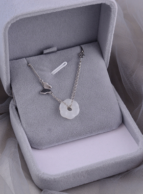 925纯银项链花朵蝴蝶女夏高级