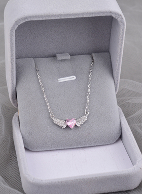 925纯银粉钻翅膀项链女小众毛衣链2025新款高级锁骨链ins礼物刻字