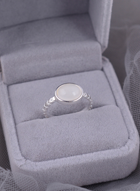 925纯银椭圆玛瑙戒指博主清冷风女小众设计可调节食指戒高级轻奢