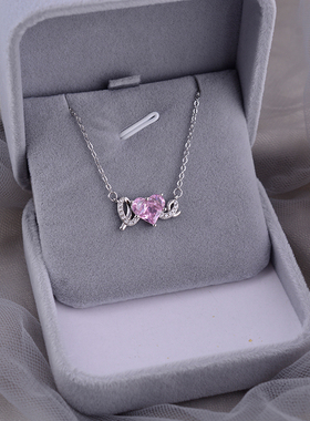 925纯银项链甜美爱心love