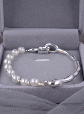 925纯银半镯子巴洛克珍珠手链女小众设计复古手环轻奢高级感手镯