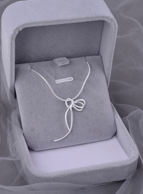 925纯银蝴蝶结丝带项链甜美