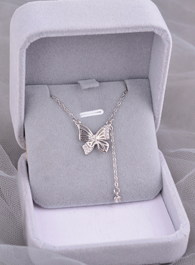 925纯银蝶恋之梦项链女高级轻奢镂空蝴蝶流苏锁骨链气质百搭刻字
