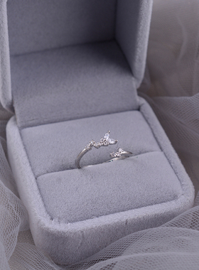 925纯银蝴蝶戒指女开口食指小众