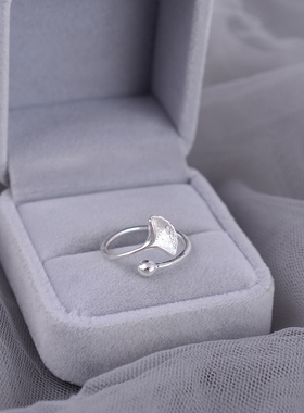 925纯银戒指戒子银杏叶开口精致