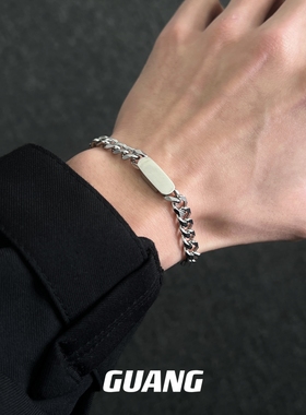 钛钢方牌项链男生潮基础链嘻哈