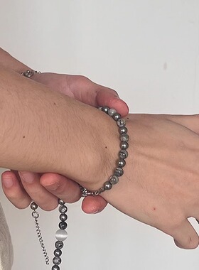 E5 STUDIO/E5集原创抬杠圈环钢球纹理石猫眼石手链情侣搭配个性