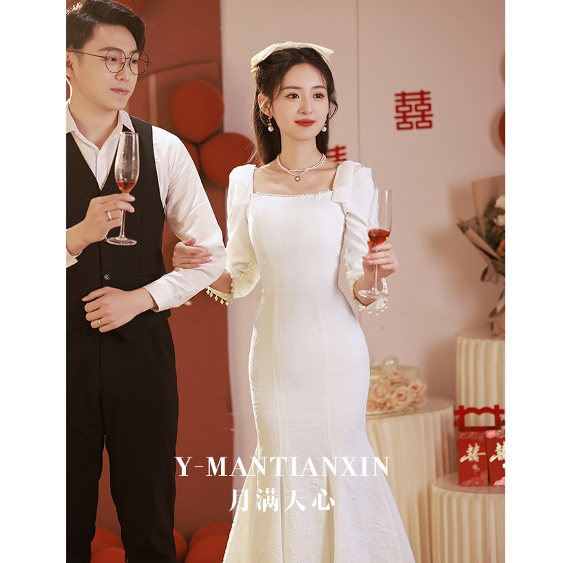 法式小白裙高级感订婚礼服轻奢婚纱 月满天心礼服/晚装