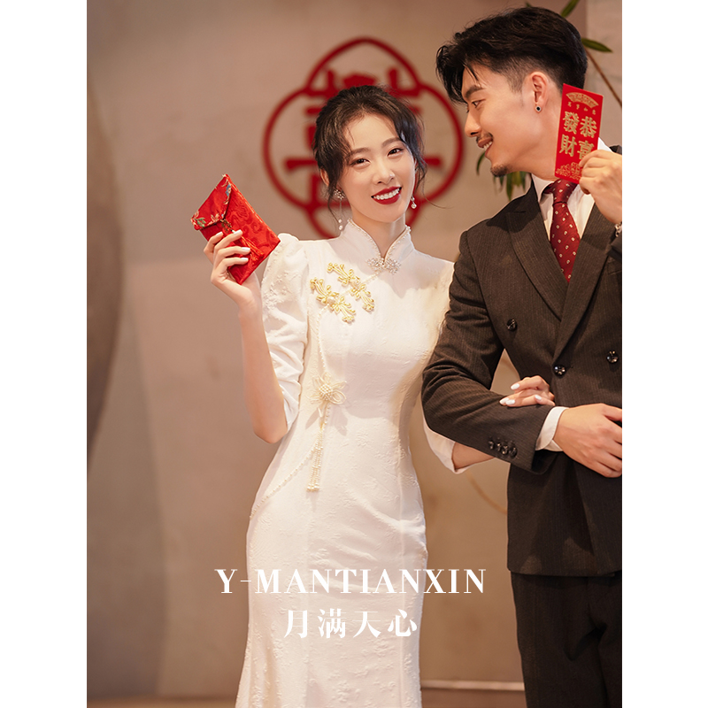 旗袍2023新款秋冬复古中式连衣裙 月满天心礼服/晚装