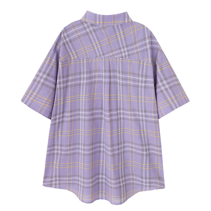2020年夏新款紫色格子女短袖感衬衫 帕奴丝衬衫