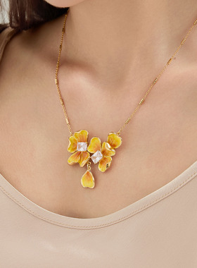 【南法风情】黄色花朵锆石项链女