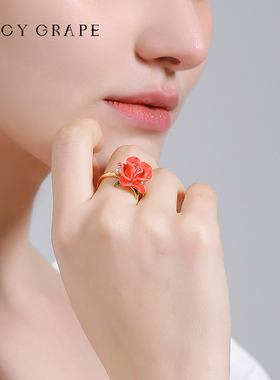 【素爱玫瑰】红色花朵开口戒指