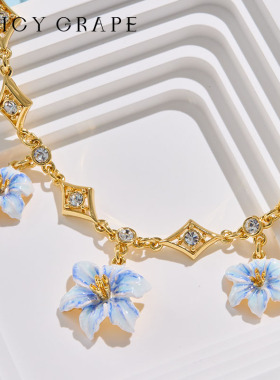 蓝色花朵项链配饰女轻奢小众