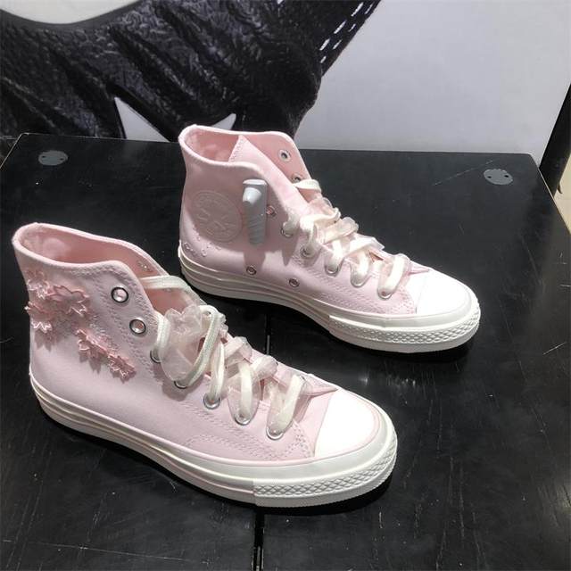 Converse cherry blossom pink embroidered canvas shoes