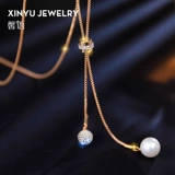 Качественное ожерелье из жемчуга, длинный универсальный свитер, демисезонный аксессуар, популярно в интернете, простой и элегантный дизайн, в корейском стиле