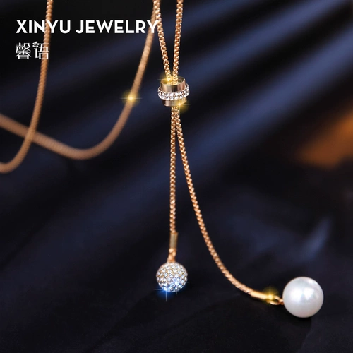 Качественное ожерелье из жемчуга, длинный универсальный свитер, демисезонный аксессуар, популярно в интернете, простой и элегантный дизайн, в корейском стиле