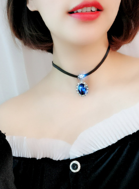 欧美大气水晶项链女短款锁骨链