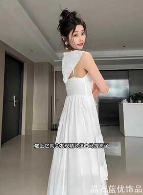 温柔风三角蕾丝丝巾女白色系带款搭配吊带裙遮肩显瘦外搭小配饰