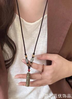 新中式可打开嘎乌盒黄铜吊坠项链