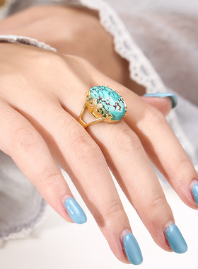 空托镶嵌蜜蜡11*15黄金戒指