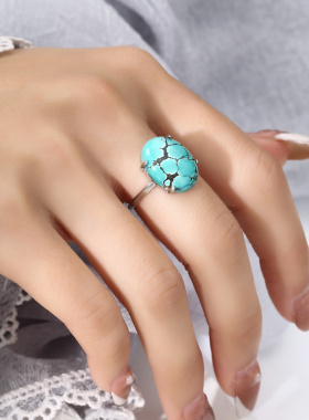 925纯银戒指空托女简约蜜蜡