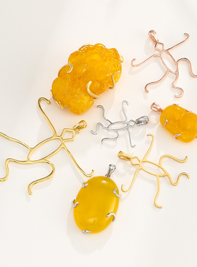 s925纯银吊坠空托随形蜜蜡松石