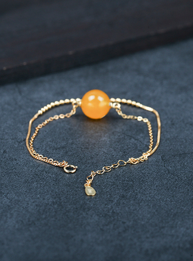 纯银珠子镶嵌蜜蜡手链