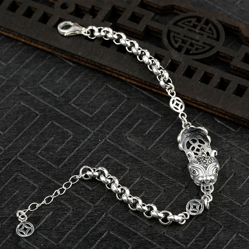 S925银金钱貔貅手链空托 o字链手链镶嵌蜜蜡琥珀男女手链托8*13mm - 图3