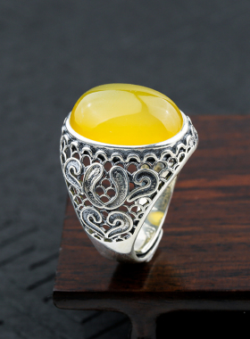 复古镶嵌宝石蜜蜡琥珀戒指空托