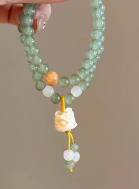 新中式醒狮双层叠戴串珠手链女复古夏天手串清冷感高颜值古风