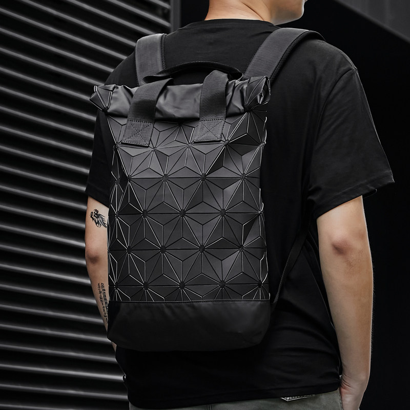 男潮牌街头运动3d菱形旅行女双肩包 landcase双肩背包