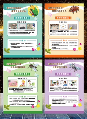 除四害宣传海报灭鼠除蚊虫蟑螂防制墙贴有害昆虫展示图墙贴